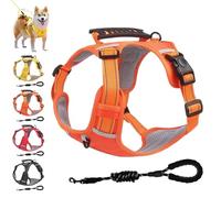 Anti-Pull Harness For Dogs, Durable Reflective Dog Vest Features a Neck Protector, A Safety Harness Handle and an Adjustable Metal Buckle to Fit Dogs (Orange, S)