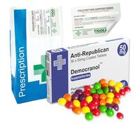 Anti-Republican Funny Prescription Box Gift with Skittles - Novelty Gag Gift Set with Pill Box, Free Bag, Sticker & 36g Skittles Sweets - Joke Present for Birthdays, Friends, Office & Secret Santa