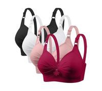 Anti Sagging Bras for Older Women 4 Pack Bra Wireless Full Coverage Lace Bralette Adjustable Straps Soft Bras for Women UK Push Up Comfort Bralette Ladies Plus Size Bra Comfort Everyday Bralettes
