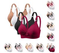 Anti Sagging Bras for Older Women 4 Pack Bra Wireless Full Coverage Lace Bralette Adjustable Straps Soft Bras for Women UK Push Up Comfort Bralette Ladies Plus Size Bra Comfort Everyday Bralettes