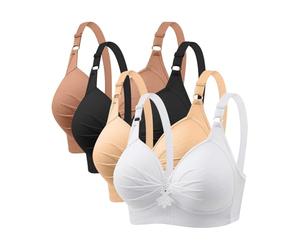 Anti Sagging Bras for Older Women 4 Pack Bra Wireless Full Coverage Lace Bralette Adjustable Straps Soft Bras for Women UK Push Up Comfort Bralette Ladies Plus Size Bra Comfort Everyday Bralettes
