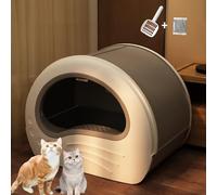 Anti-sand Cat Litter Box, Large Space Enclosed Cat Toilet, High Sided Cat Litter Tray, Space Capsule Design, Two-way Pull-out(Gray)