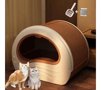 Anti-sand Cat Litter Box, Large Space Enclosed Cat Toilet, High Sided Cat Litter Tray, Space Capsule Design, Two-way Pull-out(Brown)