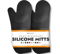 Anti-scalding Long Professional Silicone Oven Gloves - 1 Pair - Kitchen Oven Gloves with Quilted Liner - Black