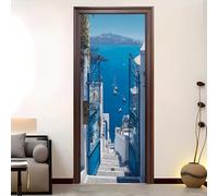 Anti Scratch, Dirt and Dust Sea View Outside The Iron Gate Self Adhesive Door Stickers 88x200 cm for Bedroom Living Bathroom Blue Art Door Stickers Roomdoor&Interior Doors Decoration Mural
