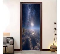 Anti Scratch, Dirt and Dust Starry Sky, Moon and Galaxy Self Adhesive Door Stickers 82x200 cm for Bedroom Living Bathroom Blue Art Door Stickers Roomdoor&Interior Doors Decoration Mural