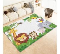 Anti Slip Area Rugs 120x180cm Jungle Animal Cartoon Lion Carpet, Non-Shedding Soft Fluffy Carpet, Green Modern Indoor Carpets for Living Room, Bedroom, Dining Room, Stylish & Cozy Flannel Rug