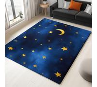 Anti Slip Area Rugs 140 x 200 cm Watercolor Stars Crescent Moon Carpet, Non-Shedding Soft Fluffy Carpet Navy Modern Indoor Carpets - for Living Room Bedroom Dining Room Stylish & Cozy Flannel Rug