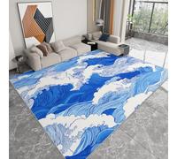 Anti Slip Area Rugs 60 x 90 cm Hokusai Style Ocean Waves Carpet, Non-Shedding Soft Fluffy Carpet Blue Modern Indoor Carpets - for Living Room Bedroom Dining Room Stylish & Cozy Flannel Rug