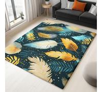 Anti Slip Area Rugs 90 x 150 cm Watercolour Ink Splash Palm Leaves Feather Carpet, Non-Shedding Soft Fluffy Carpet, Dark Green Modern Indoor Carpets for Living Room, Bedroom, Dining Room Flannel Rug