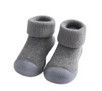 Anti Slip Baby Winter Thermal Sock Shoes Toddler Thick Fleece First Walking Shoes Warm Anti-Collision Slipper Socks with Rubber Soles Kid Knit Pre-Walker Newborn Step Socks Girls Boys Home Shoes Grey