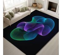 Anti-slip backing & Anti-slip stickers & Machine washable Area Rugs, Abstract, Vortex Lines, Curves Print Rug, Blue, Purple Short Pile Carpet for Modern Home Relaxing Area - 120 cm x 180 cm