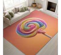 Anti-slip backing & Anti-slip stickers & Machine washable Area Rugs, Abstract, Vortex Lollipops, Soft Print Rug, Peach Short Pile Carpet for Modern Home Relaxing Area - 120 cm x 160 cm
