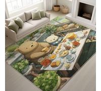 Anti-slip backing & Anti-slip stickers & Machine washable Area Rugs, Cartoon, Afternoon Tea Bears, Cake Print Rug, White Short Pile Carpet for Modern Home Relaxing Area - 60 cm x 120 cm