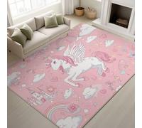 Anti-slip backing & Anti-slip stickers & Machine washable Area Rugs, Dreamy Unicorn Rainbows Wings Print Rug, Pink Short Pile Carpet for Modern Home Relaxing Area - 160 x 230 cm