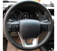 Anti-slip Car Steering Wheel Protector For Toyota For Fortuner 16-19 | For Hilux 2015-2019 Black Artificial Leather Hand-Stitched Car Steering Wheel Cover(Black Thread)