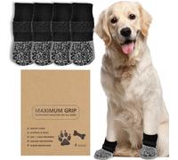 Anti-Slip Dog Socks with Upgraded Glow Straps for Hardwood Floors, Paw Protectors with Extra Grip, Prevent Licking and Slipping, Dog Booties for Medium Large Senior Dogs(Leopard Print-Size L)