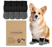 Anti-Slip Dog Socks with Upgraded Glow Straps for Hardwood Floors, Paw Protectors with Extra Grip, Prevent Licking and Slipping, Dog Booties for Medium Large Senior Dogs(Leopard Print-Size M)