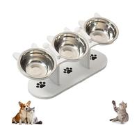 Anti-Slip Elevated 3-Bowl Pet Feeder, Stainless Steel Cat Feeding Bowls Raised Tilted, Adjustable Raised Tilted Stainless Steel Cat Bowl, For Small Medium Dogs & Kitten Pets (a)