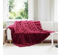 Anti-Slip Faux Rabbit Fur Blanket Olite Bordeaux Red Polyester