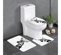Anti-Slip Floor Mat 3-Piece Set HYTTER Black and White Giraffe Printed U-Shaped Toilet Floor Mat, Tightly Attached, Absorbent & Durable, Thick & Comfortable
