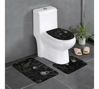 Anti-Slip Floor Mat 3-Piece Set HYTTER Black pentatonic Music Printed U-Shaped Toilet Floor Mat, Tightly Attached, Absorbent & Durable, Thick & Comfortable