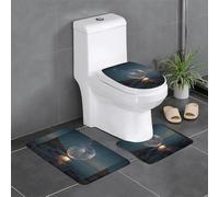 Anti-Slip Floor Mat 3-Piece Set HYTTER Bubbles in The Starry Sky Printed U-Shaped Toilet Floor Mat, Tightly Attached, Absorbent & Durable, Thick & Comfortable