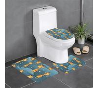Anti-Slip Floor Mat 3-Piece Set HYTTER Cute Cartoon Funny Giraffes Printed U-Shaped Toilet Floor Mat, Tightly Attached, Absorbent & Durable, Thick & Comfortable