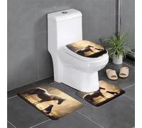 Anti-Slip Floor Mat 3-Piece Set HYTTER Horse Meets Dog Printed U-Shaped Toilet Floor Mat, Tightly Attached, Absorbent & Durable, Thick & Comfortable