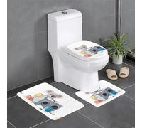 Anti-Slip Floor Mat 3-Piece Set HYTTER Koala Doing Laundry Printed U-Shaped Toilet Floor Mat, Tightly Attached, Absorbent & Durable, Thick & Comfortable