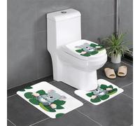 Anti-Slip Floor Mat 3-Piece Set HYTTER Koala Sleeping on Lotus Printed U-Shaped Toilet Floor Mat, Tightly Attached, Absorbent & Durable, Thick & Comfortable