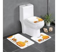 Anti-Slip Floor Mat 3-Piece Set HYTTER Little Lion on The Pumpkin Carriage Printed U-Shaped Toilet Floor Mat, Tightly Attached, Absorbent & Durable, Thick & Comfortable