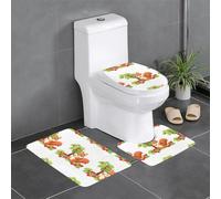 Anti-Slip Floor Mat 3-Piece Set HYTTER Little Squirrel Under The Cherry Tree Printed U-Shaped Toilet Floor Mat, Tightly Attached, Absorbent & Durable, Thick & Comfortable