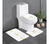 Anti-Slip Floor Mat 3-Piece Set HYTTER Little Yellow Duck Kicking The Ball Printed U-Shaped Toilet Floor Mat, Tightly Attached, Absorbent & Durable, Thick & Comfortable
