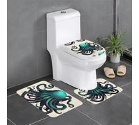 Anti-Slip Floor Mat 3-Piece Set HYTTER Octopus Tentacles Printed U-Shaped Toilet Floor Mat, Tightly Attached, Absorbent & Durable, Thick & Comfortable