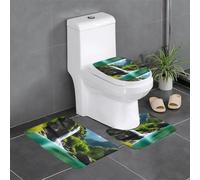 Anti-Slip Floor Mat 3-Piece Set HYTTER Scenic Mountain Waterfall Printed U-Shaped Toilet Floor Mat, Tightly Attached, Absorbent & Durable, Thick & Comfortable