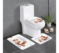 Anti-Slip Floor Mat 3-Piece Set HYTTER Squirrels in The Clouds Printed U-Shaped Toilet Floor Mat, Tightly Attached, Absorbent & Durable, Thick & Comfortable