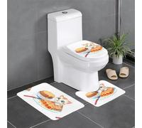 Anti-Slip Floor Mat 3-Piece Set HYTTER The Little cat Seeing The Delicious Food Printed U-Shaped Toilet Floor Mat, Tightly Attached, Absorbent & Durable, Thick & Comfortable