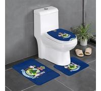 Anti-Slip Floor Mat 3-Piece Set WHJSHOP Maine State Flag Printing U-Shaped Toilet Floor Mat, Tightly Attached, Absorbent & Durable, Thick & Comfortable