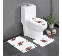 Anti-Slip Floor Mat 3-Piece Set YYHHAOFA Abstract Octopus Rocket Pattern U-Shaped Toilet Floor Mat, Tightly Attached, Absorbent & Durable, Thick & Comfortable