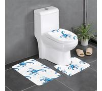 Anti-Slip Floor Mat 3-Piece Set YYHHAOFA Azure Blue Scorpion Pattern U-Shaped Toilet Floor Mat, Tightly Attached, Absorbent & Durable, Thick & Comfortable