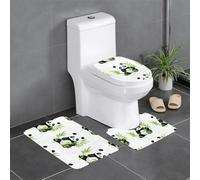 Anti-Slip Floor Mat 3-Piece Set YYHHAOFA Bamboo Leaf Panda Pattern U-Shaped Toilet Floor Mat, Tightly Attached, Absorbent & Durable, Thick & Comfortable