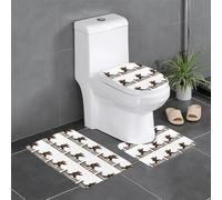 Anti-Slip Floor Mat 3-Piece Set YYHHAOFA Bear Climbing Over Fence Pattern U-Shaped Toilet Floor Mat, Tightly Attached, Absorbent & Durable, Thick & Comfortable