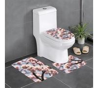 Anti-Slip Floor Mat 3-Piece Set YYHHAOFA Blooming Cherry Blossoms Pattern U-Shaped Toilet Floor Mat, Tightly Attached, Absorbent & Durable, Thick & Comfortable