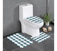 Anti-Slip Floor Mat 3-Piece Set YYHHAOFA Blue Flower Volcano Pattern U-Shaped Toilet Floor Mat, Tightly Attached, Absorbent & Durable, Thick & Comfortable