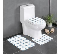 Anti-Slip Floor Mat 3-Piece Set YYHHAOFA Blue Polka dot Bow Pattern U-Shaped Toilet Floor Mat, Tightly Attached, Absorbent & Durable, Thick & Comfortable