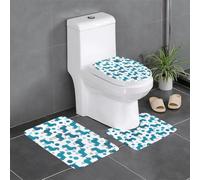 Anti-Slip Floor Mat 3-Piece Set YYHHAOFA Blue Poodle Polka Dot Pattern U-Shaped Toilet Floor Mat, Tightly Attached, Absorbent & Durable, Thick & Comfortable