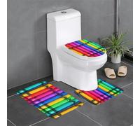 Anti-Slip Floor Mat 3-Piece Set YYHHAOFA Colored Crayons Pattern U-Shaped Toilet Floor Mat, Tightly Attached, Absorbent & Durable, Thick & Comfortable