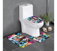 Anti-Slip Floor Mat 3-Piece Set YYHHAOFA Colorful Smoke Tiger Head Pattern U-Shaped Toilet Floor Mat, Tightly Attached, Absorbent & Durable, Thick & Comfortable
