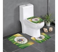 Anti-Slip Floor Mat 3-Piece Set YYHHAOFA Dandelion in The Wind Pattern U-Shaped Toilet Floor Mat, Tightly Attached, Absorbent & Durable, Thick & Comfortable